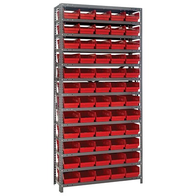 Quantum Storage Systems 1875-104 RD - Economy Series 4" Shelf Bin Steel Shelving w/60 Bins - 18" x 36" x 75" - Red
