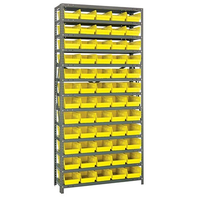 Quantum Storage Systems 1875-104 YL - Economy Series 4" Shelf Bin Steel Shelving w/60 Bins - 18" x 36" x 75" - Yellow