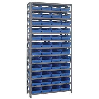 Quantum Storage Systems 1875-108 BL - Economy Series 4" Shelf Bin Steel Shelving w/48 Bins - 18" x 36" x 75" - Blue