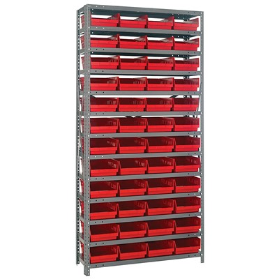 Quantum Storage Systems 1875-108 RD - Economy Series 4" Shelf Bin Steel Shelving w/48 Bins - 18" x 36" x 75" - Red