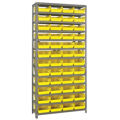 Quantum Storage Systems 1875-108 YL - Economy Series 4" Shelf Bin Steel Shelving w/48 Bins - 18" x 36" x 75" - Yellow