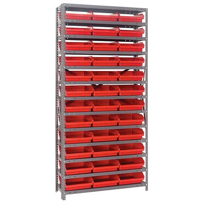 Quantum Storage Systems 1875-110 RD - Economy Series 4" Shelf Bin Steel Shelving w/36 Bins - 18" x 36" x 75" - Red