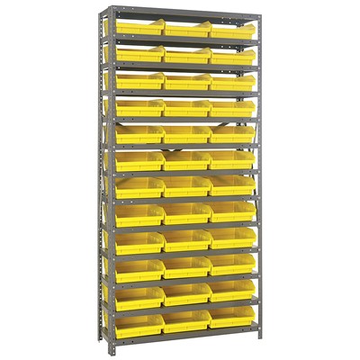 Quantum Storage Systems 1875-110 YL - Economy Series 4" Shelf Bin Steel Shelving w/36 Bins - 18" x 36" x 75" - Yellow