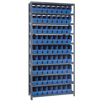 Quantum Storage Systems 1875-203 BL - Store-More Series 6" Shelf Bin Steel Shelving w/72 Bins - 18" x 36" x 75" - Blue