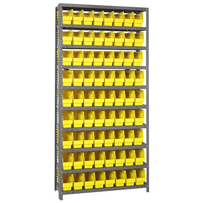 Quantum Storage Systems 1875-203 YL - Store-More Series 6" Shelf Bin Steel Shelving w/72 Bins - 18" x 36" x 75" - Yellow