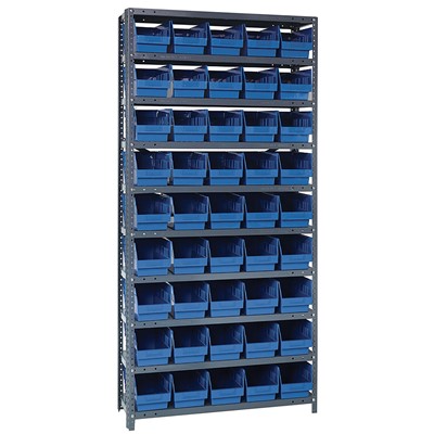 Quantum Storage Systems 1875-204 BL - Store-More Series 6" Shelf Bin Steel Shelving w/45 Bins - 18" x 36" x 75" - Blue