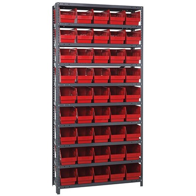 Quantum Storage Systems 1875-204 RD - Store-More Series 6" Shelf Bin Steel Shelving w/45 Bins - 18" x 36" x 75" - Red