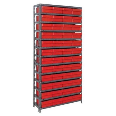 Quantum Storage Systems 1875-606 RD - Super Tuff Euro Series Open Style Steel Shelving w/48 Bins - 18" x 36" x 75" - Red