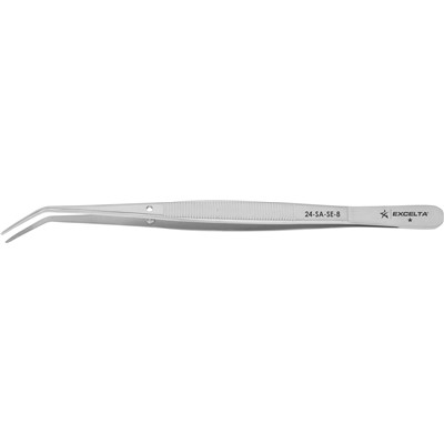 Excelta 24-8-SA-SE -  Stainless Steel Anti-Magnetic Tweezers - 45 Degree Angle Broad - 8" - Serrated