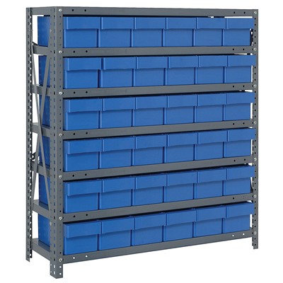 Quantum Storage Systems 2439-603 BL - Super Tuff Euro Series Open Style Steel Shelving w/36 Bins - 24" x 36" x 39" - Blue