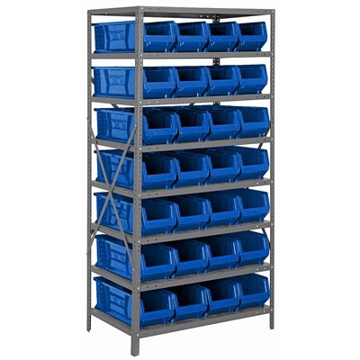 Quantum Storage Systems 2475-950 BL - Hulk Series Container Shelving w/28 Bins - 24" x 36" x 75" - Blue