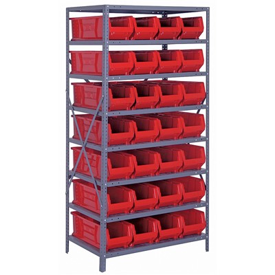 Quantum Storage Systems 2475-950 RD - Hulk Series Container Shelving w/28 Bins - 24" x 36" x 75" - Red