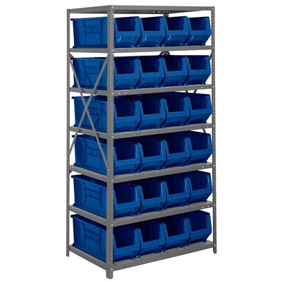 Quantum Storage Systems 2475-951 BL - Hulk Series Container Shelving w/24 Bins - 24" x 36" x 75" - Blue