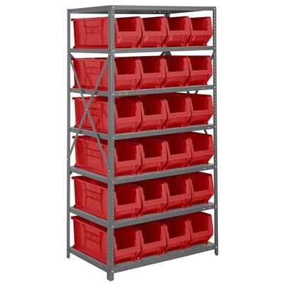 Quantum Storage Systems 2475-951 RD - Hulk Series Container Shelving w/24 Bins - 24" x 36" x 75" - Red