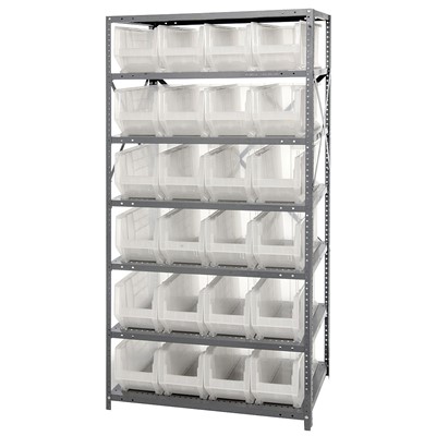 Quantum Storage Systems 2475-951CL - Hulk Series Clear-View Container Shelving w/24 Bins - 24" x 36" x 75" - Clear