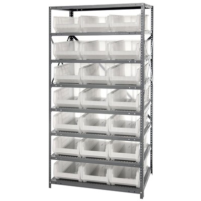 Quantum Storage Systems 2475-952CL - Hulk Series Clear-View Container Shelving w/21 Bins - 24" x 36" x 75" - Clear