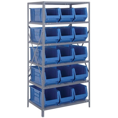 Quantum Storage Systems 2475-953 BL - Hulk Series Container Shelving w/15 Bins - 24" x 36" x 75" - Blue