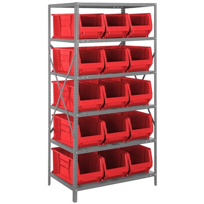 Quantum Storage Systems 2475-953 RD - Hulk Series Container Shelving w/15 Bins - 24" x 36" x 75" - Red