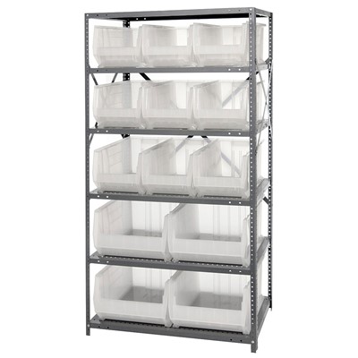 Quantum Storage Systems 2475-953954CL - Hulk Series Clear-View Container Shelving w/13 Bins - 24" x 36" x 75" - Clear