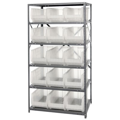 Quantum Storage Systems 2475-953CL - Hulk Series Clear-View Container Shelving w/15 Bins - 24" x 36" x 75" - Clear