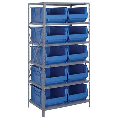 Quantum Storage Systems 2475-954 BL - Hulk Series Container Shelving w/10 Bins - 24" x 36" x 75" - Blue