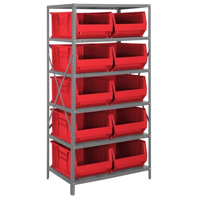Quantum Storage Systems 2475-954 RD - Hulk Series Container Shelving w/10 Bins - 24" x 36" x 75" - Red