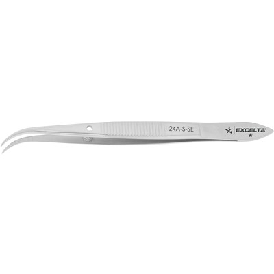 Excelta 24A-S-SE - 1-Star Curved Tip Medium Point Tweezers - 400 Series Stainless Steel - 4.5"