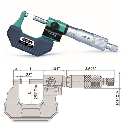 Insize 3400-2 - Outside Micrometer w/Counter - 1-2" Range