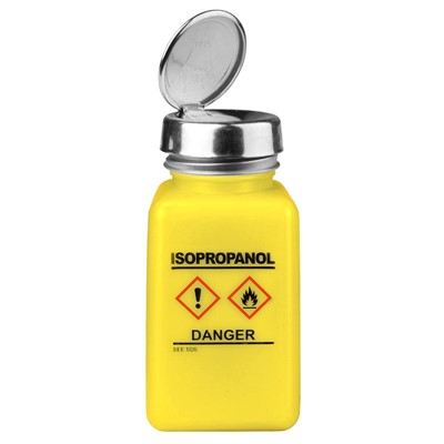 Menda 35249 - 6 oz One-Touch durAstatic® HDPE - Square Bottle - GHS Label "Isopropanol" Printed - 4.2" - Yellow