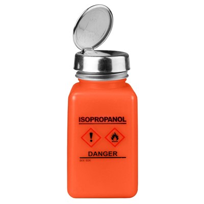 Menda 35252 - 6 oz One-Touch durAstatic® HDPE - Square Bottle - GHS Label "Isopropanol" Printed - 4.2" - Orange