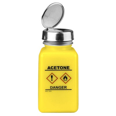 Menda 35254 - 6 oz One-Touch durAstatic® HDPE - Square Bottle - GHS Label "Acetone" Printed - 4.2" - Yellow