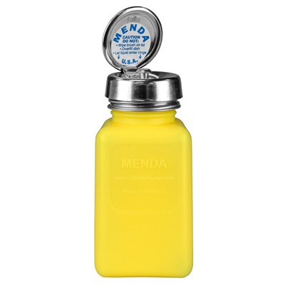 Menda 35267 - 6 oz Pure-Touch Square HDPE durAstatic Bottle - 2" x 2" x 4.2" - Yellow/Silver