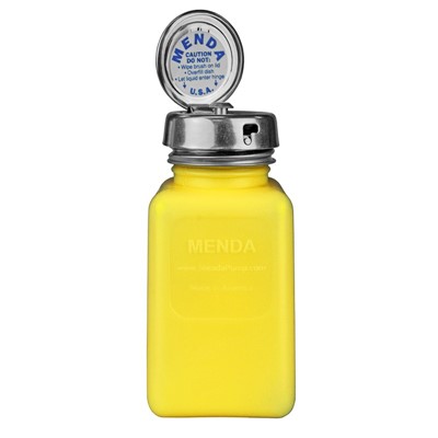 Menda 35268 - 6 oz Pure-Take Square HDPE Yellow durAstatic Bottle - 2" x 2" x 4.2" - Yellow/Silver