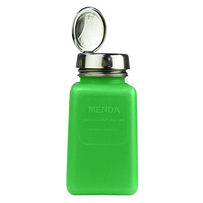 Menda 35273 - 6 oz One-Touch Square HDPE Green durAstatic Bottle - 2" x 2" x 4.2" - Green/Silver
