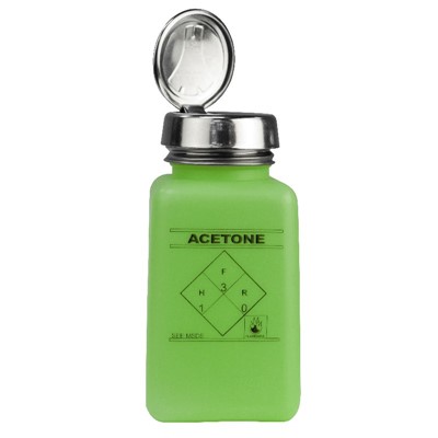 Menda 35274 - 6 oz One-Touch Square HDPE Green durAstatic Acetone Printed Bottle - 2" x 2" x 4.2" - Green/Silver