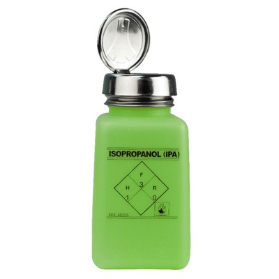 Menda 35275 - 6 oz One-Touch Square HDPE Green durAstatic IPA Printed Bottle - 2" x 2" x 4.2" - Green/Silver