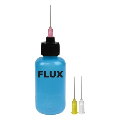 Menda 35610 - 2 oz durAstatic® Dissipative Flux Dispenser w/ Needle Tip - 18-20-26 GA - labelled "FLUX" - 2 .75" X 1.5" H w/ Needle 5.5" - Blue