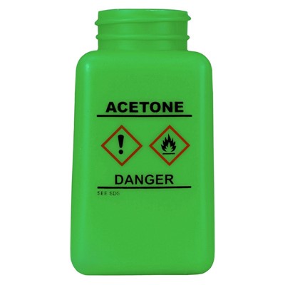 Menda 35732 - 6 oz HDPE durAstatic Acetone Printed Bottle w/HCS Label - 2" x 2" x 4" - Green
