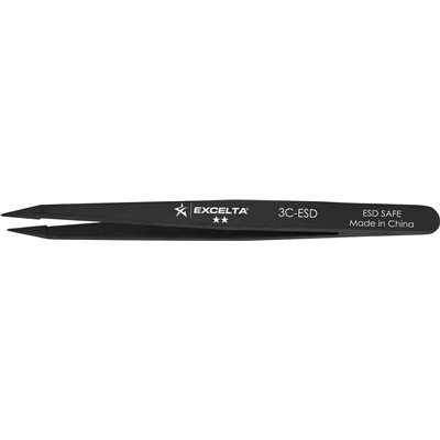 Excelta 3C-ESD - 2-Star Pointed Tip ESD-Safe Tweezers - Conductive plastic - 4.625"