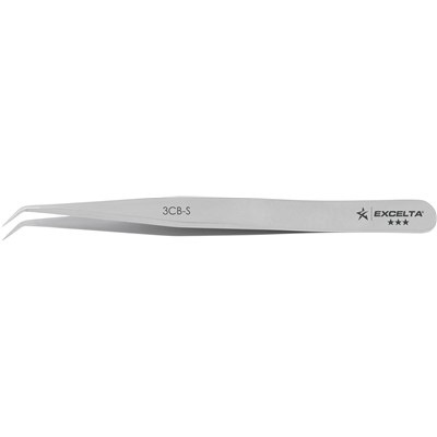 Excelta 3CB-S - 3-Star High Precision Angled Tip Tweezers - Stainless Steel - 4.5"