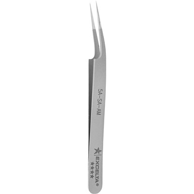 Excelta 5A-SA-AM - Anti-Magnetic & Microbial Stainless Steel Tweezers - Offset Ultra Fine Point - 4.5" (112.5mm)