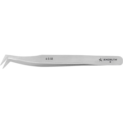 Excelta 6-S-SE - 1-Star Economy Angled Tip Flat Point Tweezers - Stainless Steel - 4.5"