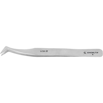 Excelta 6-SA-SE - 1-Star Economy Angled Tip Flat Point Tweezers - Anti-Magnetic Stainless Steel - 4.5"