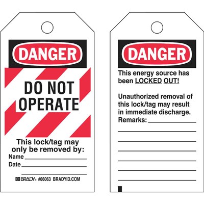Brady 65520 DANGER Do Not Operate Energy Source Lockout Tagout Tags - Polyester - Striped - 5.75" x 3" 25PK