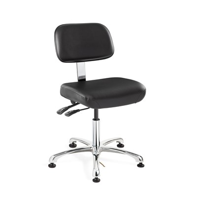 Bevco 8051-V-BK - Doral-E 8000 Series ESD Laboratory Chair w/Seat & Back Tilt - Static Control Vinyl - 15.5"-21" - ESD Mushroom Glides - Black