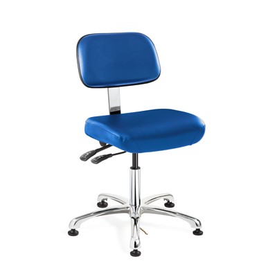 Bevco 8051-V-BL - Doral-E 8000 Series ESD Laboratory Chair w/Seat & Back Tilt - Static Control Vinyl - 15.5"-21" - ESD Mushroom Glides - Blue