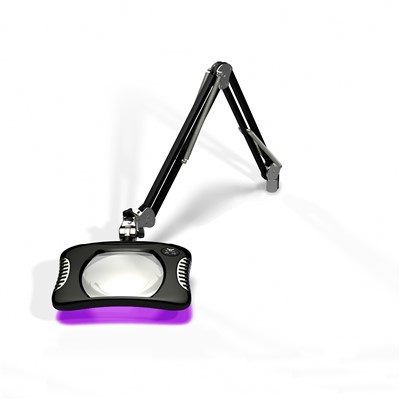 O.C. White 81400-4-UV-B - Green-Lite ESD-Safe Rectangle UV LED Magnifier - 2x (4-Diopter) - 30" - LED/UV - Table Edge Clamp Base - Carbon Black