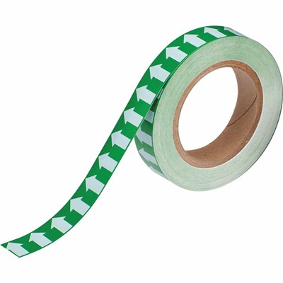 Brady 91425 Directional Flow Arrow Tape for Pipe Marking - Roll Form -  Vinyl - White on Green - 1" x 30 Yd