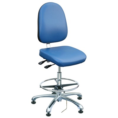 Bevco 9350LE1-BL - Integra-ECR 9000 Series Class 10 ESD Cleanroom Chair - Static Control Vinyl - 19"-26.5" - ESD Mushroom Glides - Blue