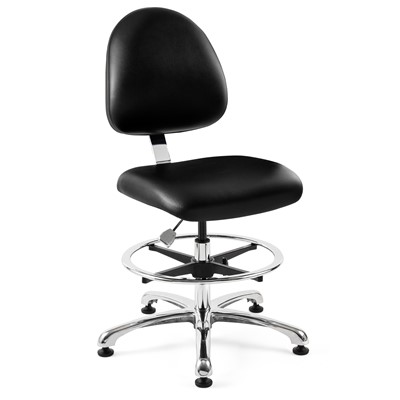 Bevco 9350MC4-BK - Integra-CR 9000 Series Class 10000 Cleanroom/Laboratory Chair - Vinyl - 19"-26.5" - Chrome Flat Footring - Mushroom Glides - Black